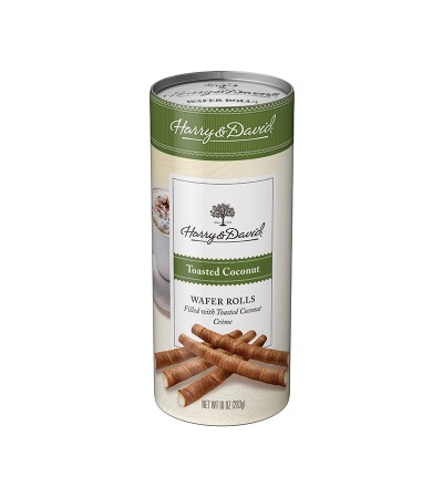 Harry & David Toasted Coconut Wafer Roll Canister 10 oz